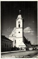 Gyergyószentmiklós, Gheorgheni; Római katolikus templom, üzlet / church, shop