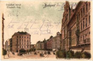 1901 Budapest VII. Erzsébet körút, Erzsébetvárosi bútortelep,  szálloda, villamos. Art Nouveau, litho  (EK)