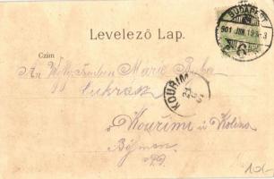 1901 Budapest VII. Erzsébet körút, Erzsébetvárosi bútortelep,  szálloda, villamos. Art Nouveau, lith...
