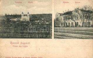 Lippa, Lipova; templom, vasútállomás. Krivány György kiadása / church, railway station (EK)