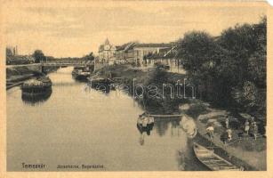 Temesvár, Timisoara; Józsefváros, Bega részlet, uszály / Iosefin, riverside, barge, bridge (EM)