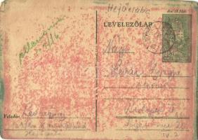 1944 Lévai György zsidó 109/16 KMSZ (közérdekű munkaszolgálatos) levele feleségének Lévai Györgynének a hejőcsabai munkatáborból / WWII Letter from a Jewish labor serviceman to his wife. Judaica (szakadás / tear)