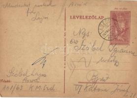 1943 Szóbel Lajos zsidó 101/63. KMSZ (közérdekű munkaszolgálatos) levele édesanyjának Özv. Szóbel Ignácznénak az aszódi munkatáborból / WWII Letter from a Jewish labor serviceman to his mother. Judaica (EK)