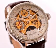 Graf von Monte Wehro mechanikus karóra,   látványos, látszó szerkezettel, nagyméretű, új bőr szíjjal...