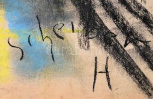 Scheiber jelzéssel: Utcarészlet. Vegyes technika, papír, 43×29 cm