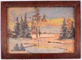 Kádár jelzéssel: Téli táj. Olaj, karton, üvegezett keretben, 20×30 cm
