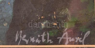 Bernáth jelzéssel: Kilátás a Gellért-hegyről, olaj, vászon, sérült, paszpartuban, üvegezett fa keret...