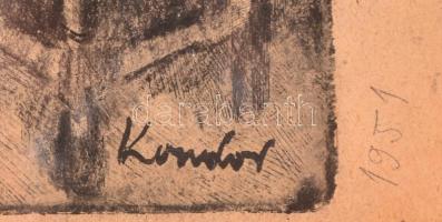 Kondor jelzéssel: Társaság, pasztell, papír, üvegezett fa keretben, 21,5×27,5 cm