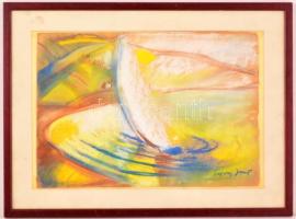 Egry jelzéssel: Vitorlás. Pasztell, karton, üvegezett keretben, 25×36 cm