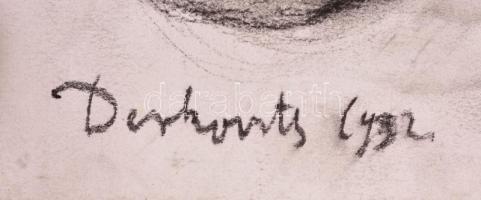 Derkovits jelzéssel: Asztalnál. Szén, papír, felcsavarva, 50×65 cm