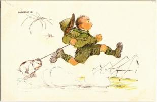 6 db RÉGI használatlan Magyar Cserkészszövetség Nagytábortanácsa 1926. cserkész motívumlap, Márton L...