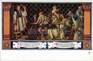 Budapest V. Egyetem utca 5. Erzsébet Királyné Szálló étterem és söröző pince, Sándor Béla falfestmén...