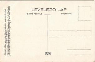 Budapest V. Egyetem utca 5. Erzsébet Királyné Szálló étterem és söröző pince, Sándor Béla falfestmén...
