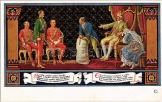 Budapest V. Egyetem utca 5. Erzsébet Királyné Szálló étterem és söröző pince, Sándor Béla falfestmén...