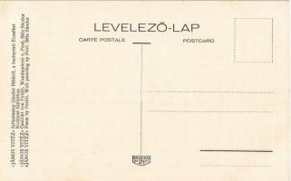Budapest V. Egyetem utca 5. Erzsébet Királyné Szálló étterem és söröző pince, Sándor Béla falfestmén...