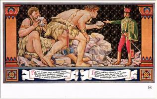 Budapest V. Egyetem utca 5. Erzsébet Királyné Szálló étterem és söröző pince, Sándor Béla falfestmén...