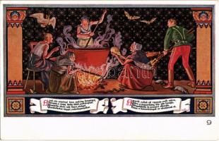 Budapest V. Egyetem utca 5. Erzsébet Királyné Szálló étterem és söröző pince, Sándor Béla falfestmén...