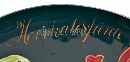 Körmöczbányai fajansz dísz tál virág dekorral,   Herkulesfürdő felirattal. Jelzett.  d:34 cm