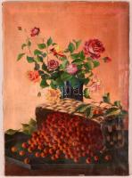 Csikos jelzéssel: Rózsás csendélet. Olaj, vászon, kis vászon hibákkal, 78×57 cm