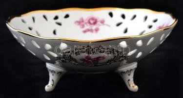 Hollóházi lábas kínáló- Részben kézzel festett. jelzett, hibátlan. d:20 cm