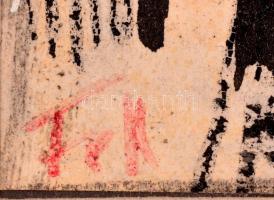 Fett Jolán (1927-2009): Kompozíció, vegyes technika, papír, paszpartuban, jelzett, 8×26 cm