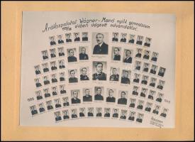 1938 Rákospalotai Wágner Manó Gimnázium tanárai és végzett növendékei, kistabló nevesített portrékkal, Rozgonyi műterméből, 16x22 cm, karton 20,7x28 cm