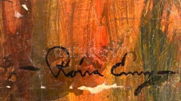 Róna jelzéssel: Fiú papírcsákóval. Olaj, vászon (festék lepattanásokkal, 54×45 cm