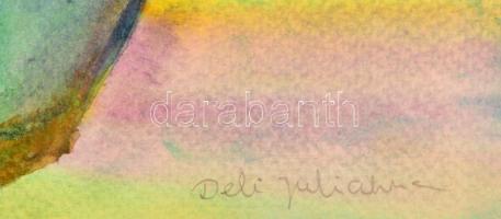 Deli Julianna (1962-): Napraforgós csendélet. Akvarell, papír, jelzett, üvegezett keretben, 37×25 cm