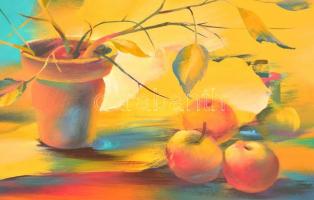 Szabados János (1937-): Vörös asztal. Olaj, farost, jelzett, keretben, 40×60 cm