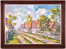 Bobák László (1950-): Nyári utca. Olaj, farost, jelzett, keretben, 44×62 cm