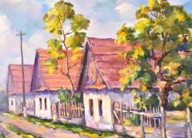 Bobák László (1950-): Nyári utca. Olaj, farost, jelzett, keretben, 44×62 cm