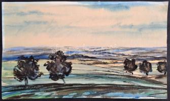 Jelzés nélkül: Dombos táj. Akvarell, papír, levágva, 39×50 cm