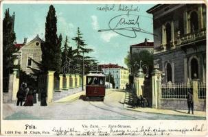 1905 Pola, Pula; Via Zaro / street view with tram