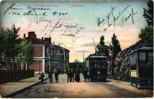 1907 Pola, Pula; Stazione ferroviaria / Staatsbahn / railway station with trams (EM)