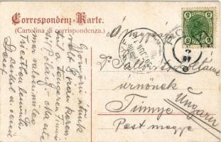 1907 Pola, Pula; Via Policarpo / street view with tram, Austro-Hungarian villa Monai on the left and...