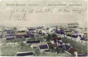 1907 Zurány, Zurndorf; látkép madártávlatból. Kiadja Gelber No. 1. / Vogelperspective / general view (kis szakadás / small tear)