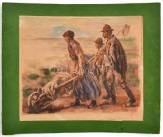 Révész Imre (1859-1945): Család. Színezett rézkarc, papír-karton, restaurált, szakadással, foltos, 3...