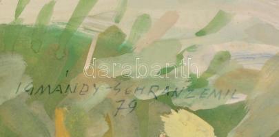 Igmándy-Schranz Emil (1906-1987): A túlsó parton még esik. Gouache, papír, jelzett, üvegezett keretb...