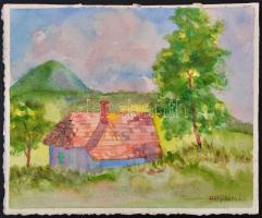 Dely István (?-?): Ház a tájban, akvarell, papír, jelzett, 25,5×33 cm