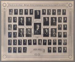 1925 Budapest, Mátyás Király Reálgimnázium tanárai és végzett növendékei, kistabló nevesített portrékkal, 20x24 cm, karton 31x38 cm