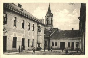 Puhó, Púchov; utcakép, templom. Kiadja Josef Baron / street view, church