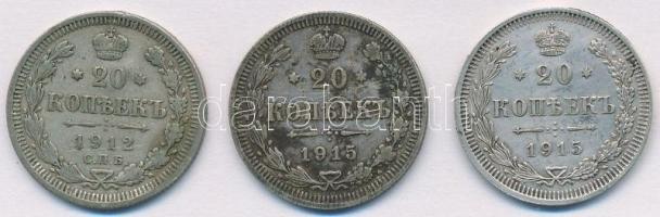 Orosz Birodalom 1912-1915. 20k Ag (3x) T:1-,2,2- patina Russian Empire 1912-1915. 20 Kopeks Ag (3x) C:AU,XF,VF patina