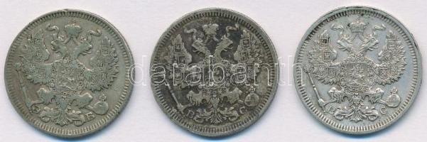 Orosz Birodalom 1912-1915. 20k Ag (3x) T:1-,2,2- patina
Russian Empire 1912-1915. 20 Kopeks Ag (3x)...