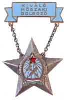 ~1950. Kiváló műszaki dolgozó Rákosi-címeres zománcozott fém kitüntetés T:2 hiányzó tű