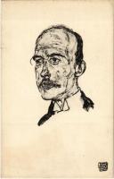 Portrait of a man with glasses. Zeichnung, Lichtdruck v. Max Jaffé. Verlag der Buchhandlung Richard Lányi s: Egon Schiele (r)
