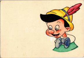 1941 Pinokkió. Saját kézzel rajzolt művészlap / Pinocchio. Hungarian hand-drawn Disney art postcard s: Lőrinczy László Cincicolor