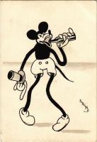 Mickey Mouse drinking beer. Early Disney art postcard s: Bisztriczky