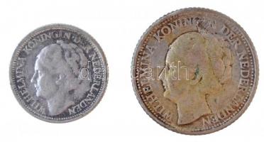 Curacao 1944D 1/4G Ag + 1947. 1/10G Ag I. Vilma T:2 Curacao 1944D 1/4 Gulden Ag + 1947. 1/10 Gulden Ag Wilhelmina I C:XF