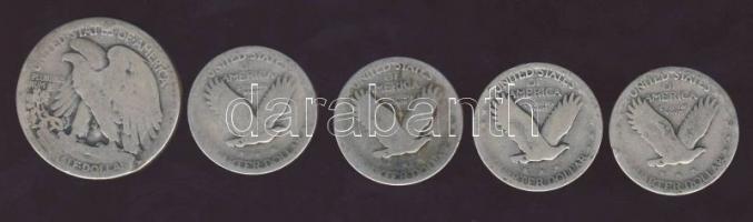 USA 1910-20-as évek 1/4$ Ag "Liberty" (4x) + 1/2$ Ag "Liberty" (1x) T:3,3/4 ly