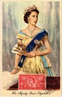 Her Majesty Queen Elizabeth II. Raphael Tuck & Sons. Portrait by Dorothy Wilding + stamp